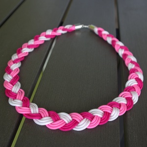 Pink - magenta - fehér fonott paracord nyaklánc - ékszer - nyaklánc - medál nélküli nyaklánc - Meska.hu