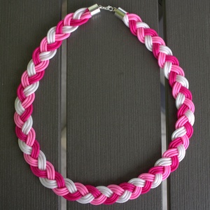 Pink - magenta - fehér fonott paracord nyaklánc - ékszer - nyaklánc - medál nélküli nyaklánc - Meska.hu