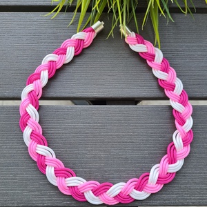 Pink - magenta - fehér fonott paracord nyaklánc, Ékszer, Nyaklánc, Medál nélküli nyaklánc, Ékszerkészítés, MESKA