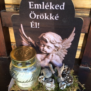 Sírdísz -tábla mécsessel -Emléked örökké él - Meska.hu