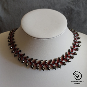 Hematite and Blood Red Elegance nyaklánc - ékszer - nyaklánc - gyöngyös nyaklánc - Meska.hu