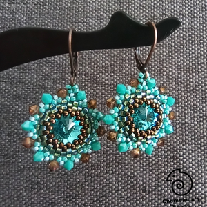 Turquoise 2 Mandala fülbevaló - ékszer - fülbevaló - lógós kerek fülbevaló - Meska.hu