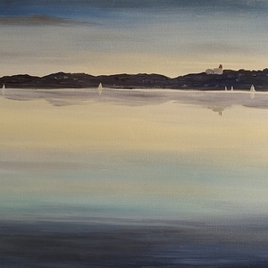 Tihany öszi látképe a Balatonnál Paloznakról - olaj tájkép 80x40cm - Meska.hu