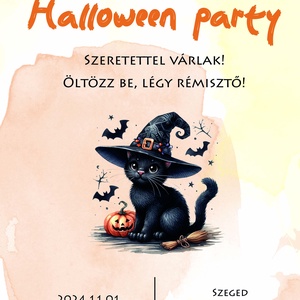 Jelmezes buli - Halloween party meghívó cicás - otthon & életmód - dekoráció - halloween - halloweeni meghívó, képeslap, ajándékkísérő - Meska.hu