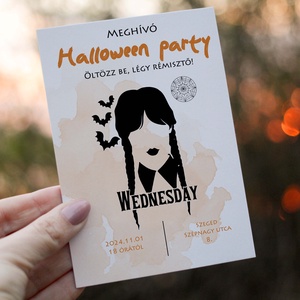 Wednesday Halloween party meghívó - Jelmezes buli, Otthon & Lakás, Dekoráció, Halloween, Halloweeni meghívó, képeslap, ajándékkísérő, Papírművészet, MESKA