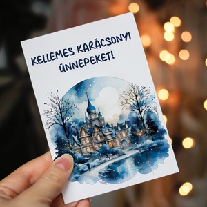 Karácsonyi képeslap - Karácsonyi falu, Karácsony, Karácsonyi ajándékozás, Karácsonyi képeslap, üdvözlőlap, ajándékkísérő, Papírművészet, MESKA