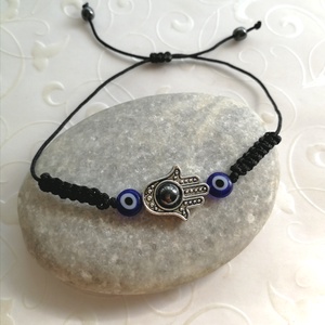 Védelem karkötő, Fatima keze, Hamsa - evil eye zsinóros minimál karkötő - ékszer - karkötő - charm karkötő - Meska.hu