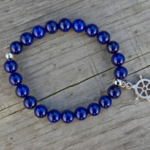 Bölcsesség - lapis lazuli karkötő 8 mm, Ékszer, Karkötő, Karkötő medállal, Ékszerkészítés, MESKA