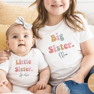 Big Sister és Little Sister feliratos, névre szoló baba body és póló, testvérpáros szett, Ruha & Divat, Babaruha & Gyerekruha, Póló, Fotó, grafika, rajz, illusztráció, MESKA