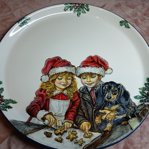 Vintage stílusú karácsonyi tacskós porcelán tányér - Meska.hu