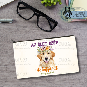 Zipzáras kozmetikai táska/tolltartó - Golden retriever, Otthon & Életmód, Papír írószer, Tolltartó & Ceruzatekercs, Fotó, grafika, rajz, illusztráció, Decoupage, transzfer és szalvétatechnika, MESKA