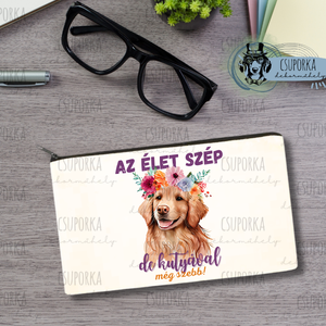 Zipzáras kozmetikai táska/tolltartó - Golden retriever 3, Otthon & Életmód, Papír írószer, Tolltartó & Ceruzatekercs, Fotó, grafika, rajz, illusztráció, Decoupage, transzfer és szalvétatechnika, MESKA