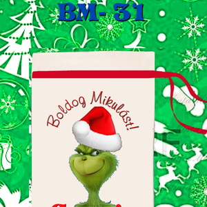 Egyedi,névre szóló Mikulás Grinch mintával, Karácsony, Mikulás, Mikulás zsák, zokni, csizma, Fotó, grafika, rajz, illusztráció, MESKA