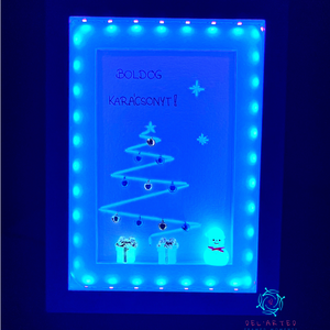 Karácsonyi 3D kép_UV LED fénycsík és figurák_kék,arany- 10x15cm, Karácsony, Karácsonyi lakásdekoráció, Karácsonyi lakásdíszek, Festészet, Fotó, grafika, rajz, illusztráció, MESKA