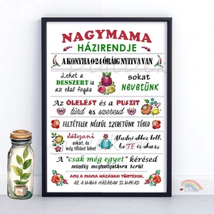 Kalocsai mintás Nagymama Házirendje falikép, print vagy táblakép, ajándék anyák napjára, karácsonyra, népi motívumokkal , Otthon & Életmód, Dekoráció, Fali és függő dekoráció, Falra akasztható dekor, Fotó, grafika, rajz, illusztráció, MESKA