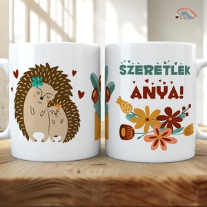 Cuki sünis bögre anyának. Csodaszép bögre Szeretlek Anya felirattal és sünis rajzzal anyák napjára, karácsonyra. , Otthon & Életmód, Konyhafelszerelés, tálalás, Tálalás, Bögre & Csésze, Fotó, grafika, rajz, illusztráció, Kerámia, MESKA