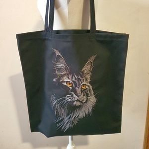 Maine coon hímzett vászontáska , Táska & Tok, Bevásárlás & Shopper táska, Shopper, textiltáska, szatyor, Hímzés, Varrás, MESKA