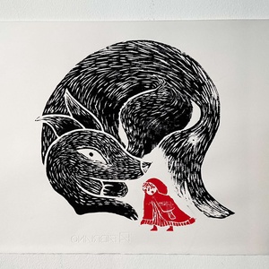 Farkas és Piroska számozott linoprint, Művészet, Grafika & Illusztráció, Művészi nyomat, Fotó, grafika, rajz, illusztráció, MESKA