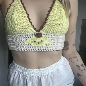 Pompompurin horgolt crop top fűzős hátrésszel - ruha & divat - női ruha - póló, felső - Meska.hu