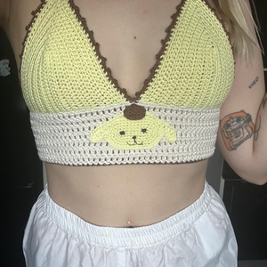 Pompompurin horgolt crop top fűzős hátrésszel - ruha & divat - női ruha - póló, felső - Meska.hu