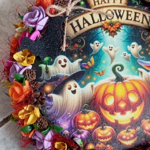 Őszi Halloween színes ajtódísz kopogtató 26cm koszorú  - otthon & lakás - dekoráció - halloween - halloweeni ajtódíszek és ablakdíszek - Meska.hu