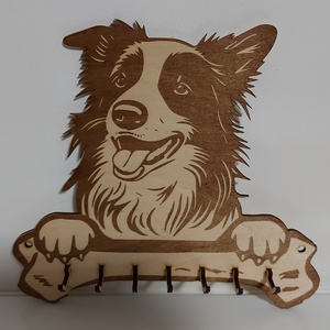 Border collie fali kulcstartó 2, Otthon & Életmód, Dekoráció, Fali és függő dekoráció, Fali kulcstartó, Famegmunkálás, Gravírozás, pirográfia, MESKA