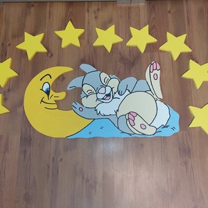 Gyerekszoba babaszoba komplett szett ahogy a képen látod mókás nyuszi a  holdon 100x50cm plusz 10 csiillag - Meska.hu