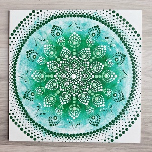 Pontozott mandala -  Zöld, fehér, Otthon & Lakás, Dekoráció, Spiritualitás, Mandala, Festészet, MESKA