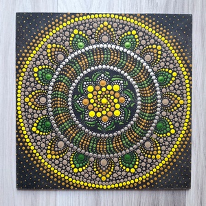 Pontozott mandala - Barna, sárga, zöld - Meska.hu