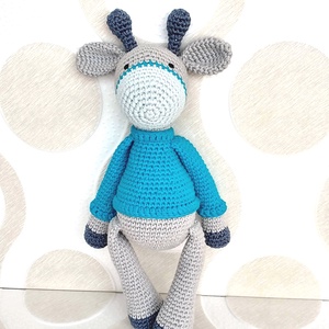 Horgolt Zsiráf  fiú - szürke - türkiz - amigurumi - horgolt figura, Játék & Sport, Plüssállat & Játékfigura, Zsiráf, Horgolás, MESKA