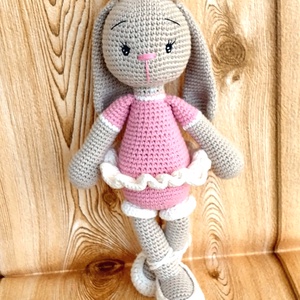 Balerina Nyuszi -rózsaszín - drapp -amigurumi - horgolt nyuszi lány - játék & sport - plüssállat & játékfigura - nyuszi - Meska.hu