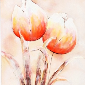 Tulipános selyem festmény 20 x 26 cm - művészet - festmény - festmény vegyes technika - Meska.hu