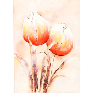 Tulipános selyem festmény 20 x 26 cm, Művészet, Festmény, Festmény vegyes technika, Selyemfestés, MESKA