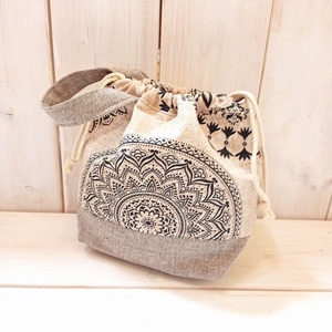 Project bag - Beige, mandala mintás - Meska.hu