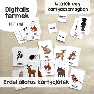 Erdei állatos 4 az 1-ben kártyajáték (nyomtatható), Játék & Sport, Készségfejlesztő és Logikai játék, Oktató játékok, Fotó, grafika, rajz, illusztráció, MESKA