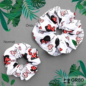 Minnie/Mickey egeres, piros masnis 100% pamut hajgumi. Textil scrunchie. Normál és óriás méretben - ruha & divat - hajdísz & hajcsat - hajgumi - Meska.hu