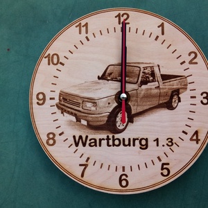 Wartburg 1.3 Trans mintás falióra. (Nagyminta.), Otthon & Életmód, Dekoráció, Fali és függő dekoráció, Falióra & óra, Gravírozás, pirográfia, MESKA