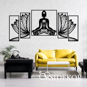 5 részes Buddha és lótuszvirág falikép fából, Otthon & Lakás, Dekoráció, Spiritualitás, Mandala, , MESKA