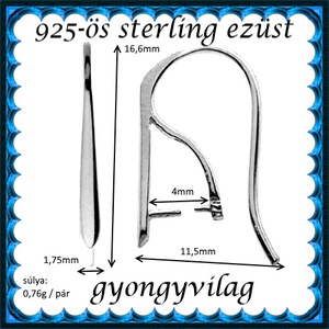 925-ös sterling ezüst ékszerkellék: fülbevaló kapocs, akasztós EFK A 56 - kellékek & szerszámok - gyöngy, ékszerkellék - egyéb alkatrész - Meska.hu