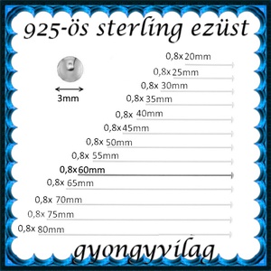 925-ös sterling ezüst ékszerkellék: szerelőpálca szög végű ESZP SZ 60x0,8 mm-es - kellékek & szerszámok - gyöngy, ékszerkellék - egyéb alkatrész - Meska.hu