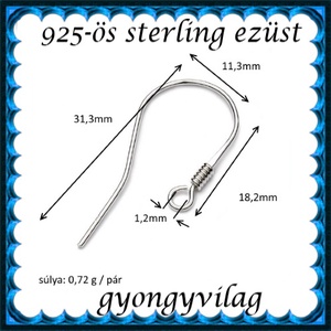  925-ös sterling ezüst ékszerkellék: fülbevalóalap akasztós EFK A 72 - kellékek & szerszámok - gyöngy, ékszerkellék - egyéb alkatrész - Meska.hu