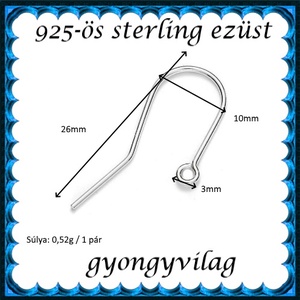 925-ös sterling ezüst ékszerkellék: fülbevalóalap akasztós EFK A 74 - kellékek & szerszámok - gyöngy, ékszerkellék - egyéb alkatrész - Meska.hu