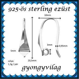 925-ös sterling ezüst ékszerkellék: fülbevalóalap akasztós EFK A 78 - kellékek & szerszámok - gyöngy, ékszerkellék - egyéb alkatrész - Meska.hu