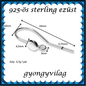 925-ös sterling ezüst ékszerkellék: fülbevalóalap akasztós EFK A 80 - kellékek & szerszámok - gyöngy, ékszerkellék - egyéb alkatrész - Meska.hu