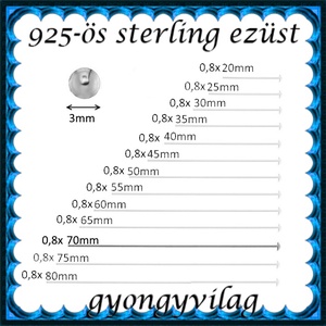 925-ös sterling ezüst ékszerkellék: szerelőpálca szög végű 70  x 0,8mm-es , Kellékek & szerszámok, Gyöngy, ékszerkellék, Egyéb alkatrész, Ékszerkészítés, Mindenmás, Ékszerkészítés, MESKA