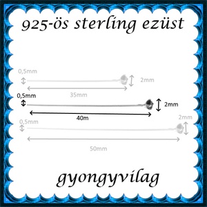 925-ös sterling ezüst ékszerkellék: szerelőpálca swarovski végű ESZP SW 40x0,5 mm-es 1db/csomag - kellékek & szerszámok - gyöngy, ékszerkellék - egyéb alkatrész - Meska.hu