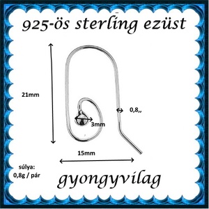  925-ös sterling ezüst ékszerkellék: fülbevalóalap akasztós EFK A 81 - kellékek & szerszámok - gyöngy, ékszerkellék - egyéb alkatrész - Meska.hu