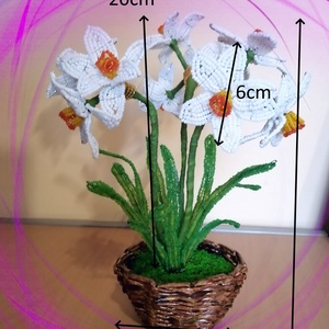 Gyöngyből készített nárcisz fonott kosárban GYV27-01 - otthon & életmód - dekoráció - virágdísz és tartó - csokor & virágdísz - Meska.hu