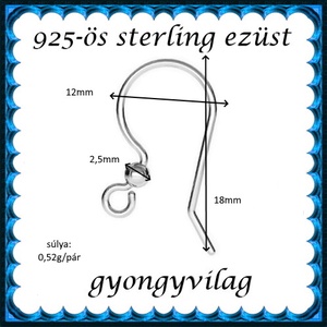  925-ös sterling ezüst ékszerkellék: fülbevalóalap akasztós EFK A 91 - kellékek & szerszámok - gyöngy, ékszerkellék - egyéb alkatrész - Meska.hu