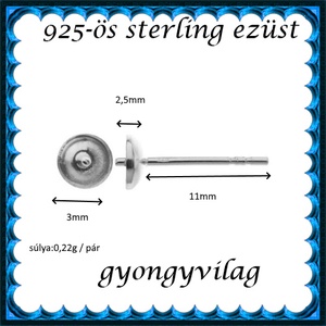 925-ös sterling ezüst ékszerkellék: fülbevaló kapocs, bedugós EFK B 12-3 - kellékek & szerszámok - ékszerkellék - fülbevaló kapocs - Meska.hu